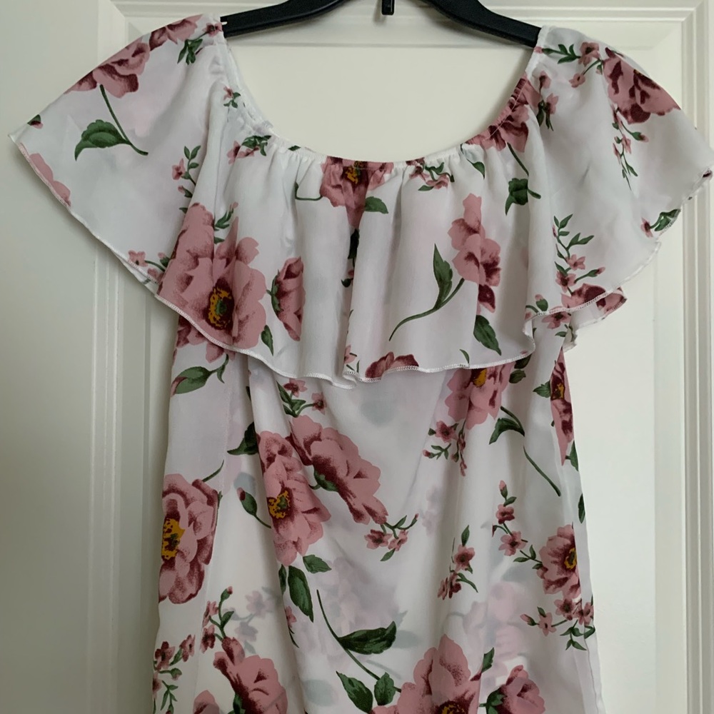 SHEIN off the shoulder white with pink flowers, size m
